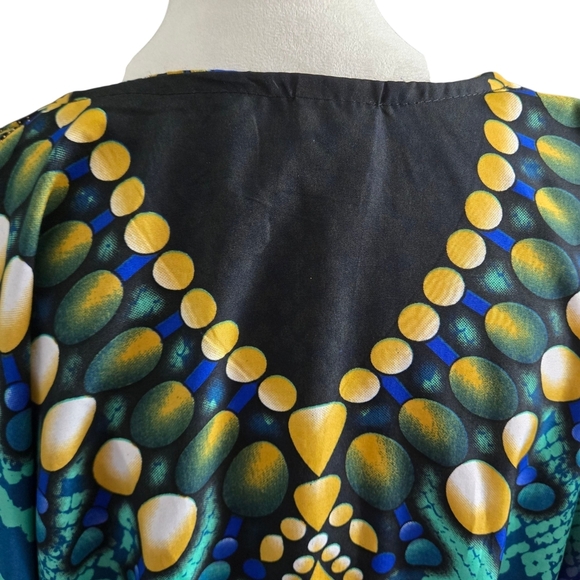 Bell Pepper One Size Maxi Vibrant Multicolor Kaftan Dress Shiny Tiny Gold Studs - Picture 6 of 16